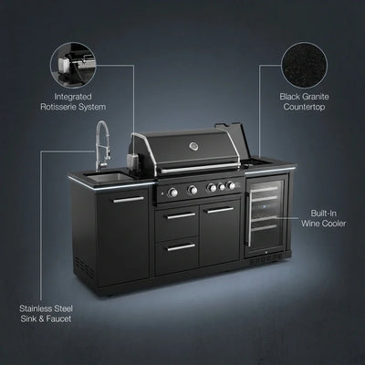 46-Inch 4-Burner Outdoor Kitchen Combo with Wine Cooler, Rotisserie, Granite Countertops, and Stainless Steel Sink
