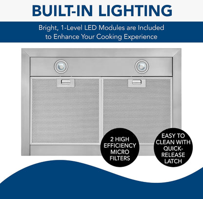 BWT1304SS T-Style Range LED Lighting Convertible Wall-Mount Kitchen Chimney Vent Hood, 30-Inch, Stainless Steel