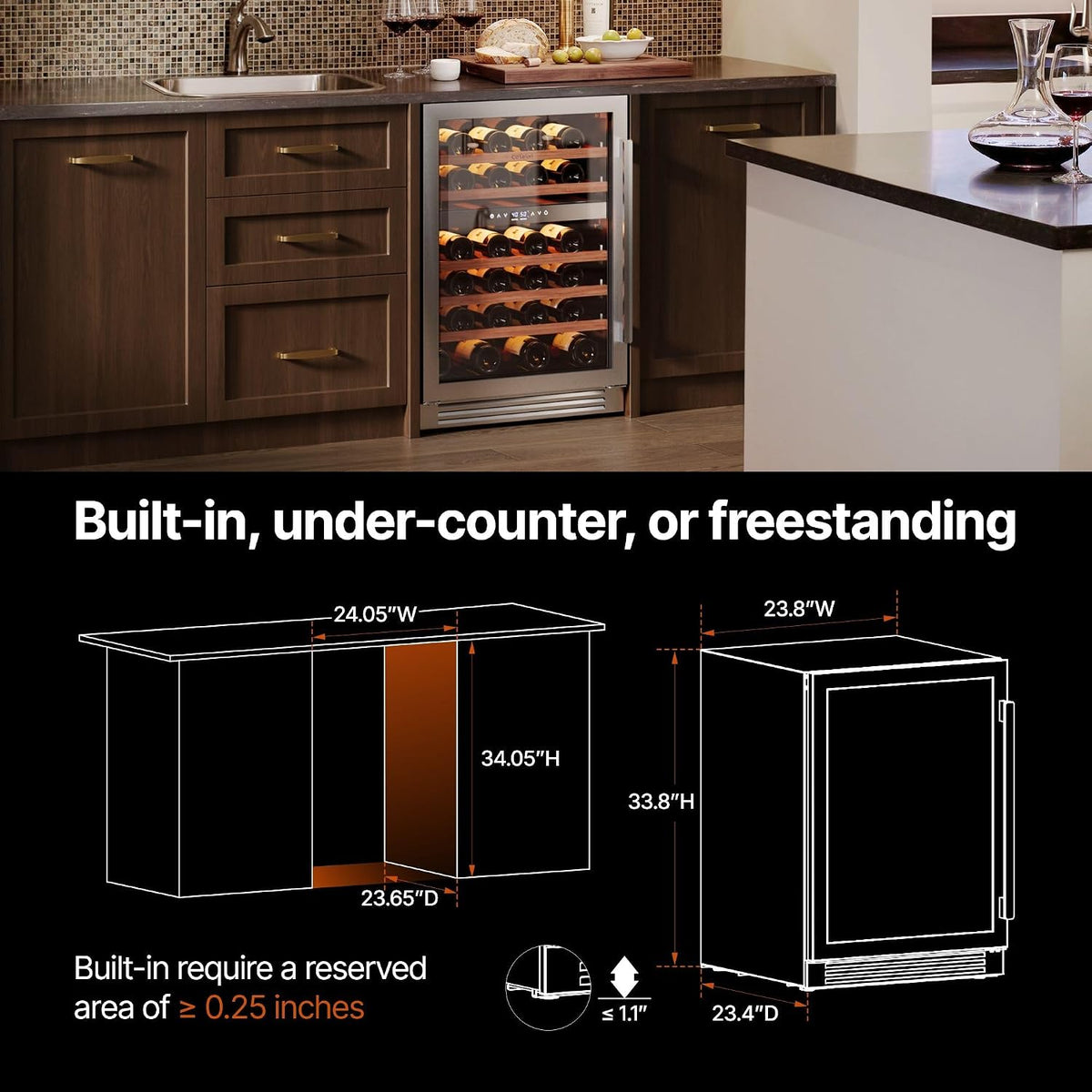 24 Inch Wine Fridge - 52 Bottle Wine Cooler Refrigerator
