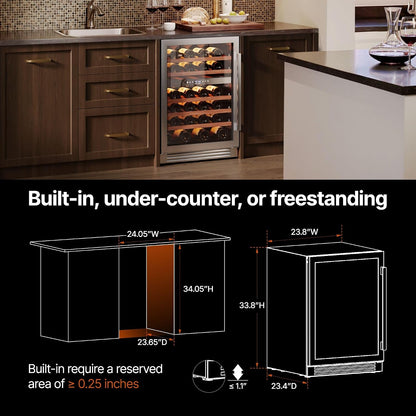 24 Inch Wine Fridge - 52 Bottle Wine Cooler Refrigerator