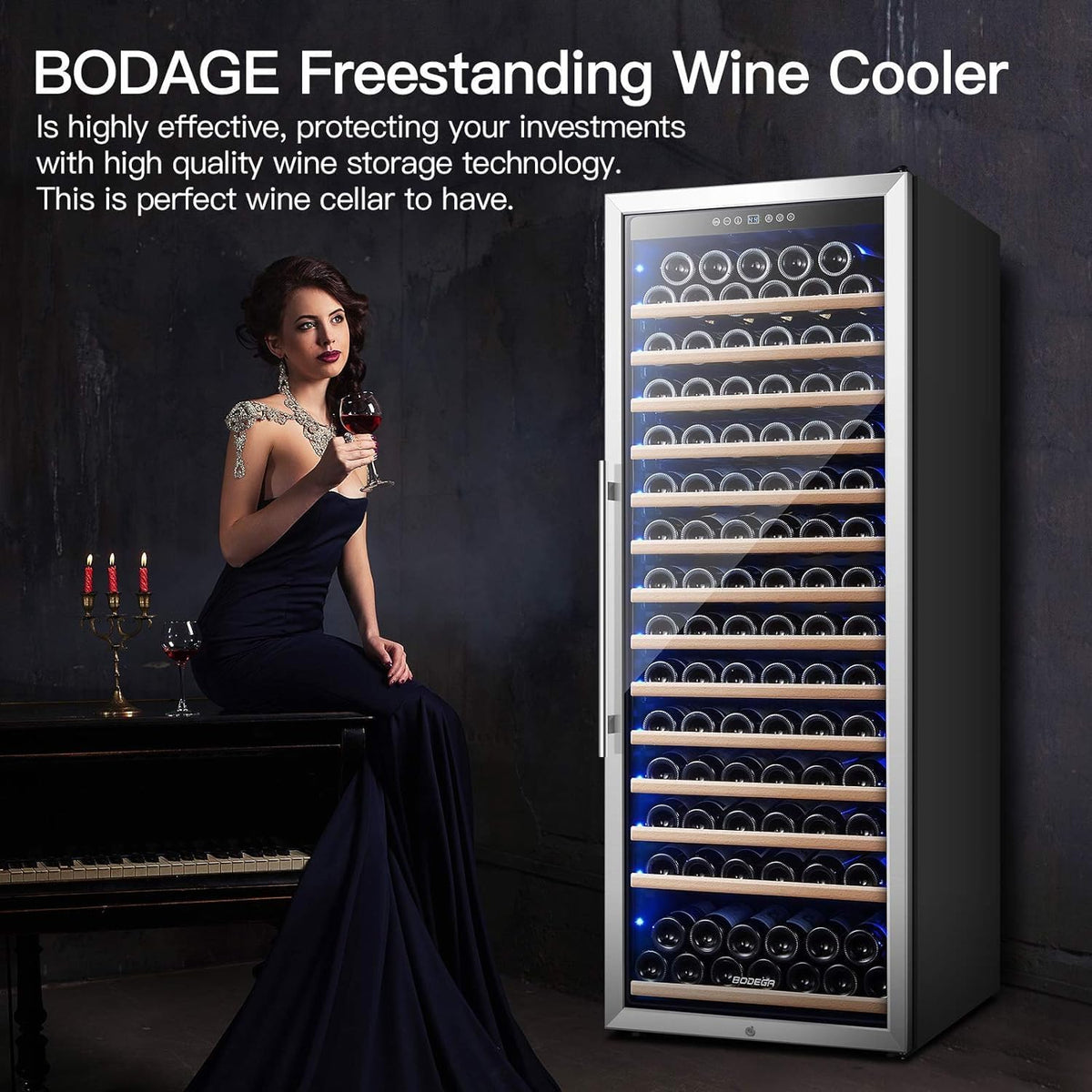 24 Inch Wine Cooler, 154 Bottle Large Refrigerator, Tall Freestanding Wine Fridge with Intelligent Temperature Memory & Humidity Control, Upgraded Quiet Compressor for Bedroom, Bar and Kitchen