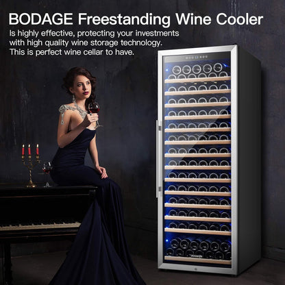 24 Inch Wine Cooler, 154 Bottle Large Refrigerator, Tall Freestanding Wine Fridge with Intelligent Temperature Memory & Humidity Control, Upgraded Quiet Compressor for Bedroom, Bar and Kitchen