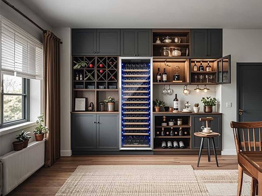 24 Inch Wine Cooler, 154 Bottle Large Refrigerator, Tall Freestanding Wine Fridge with Intelligent Temperature Memory & Humidity Control, Upgraded Quiet Compressor for Bedroom, Bar and Kitchen