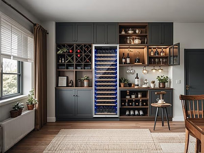 24 Inch Wine Cooler, 154 Bottle Large Refrigerator, Tall Freestanding Wine Fridge with Intelligent Temperature Memory & Humidity Control, Upgraded Quiet Compressor for Bedroom, Bar and Kitchen