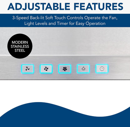 BWT1304SS T-Style Range LED Lighting Convertible Wall-Mount Kitchen Chimney Vent Hood, 30-Inch, Stainless Steel