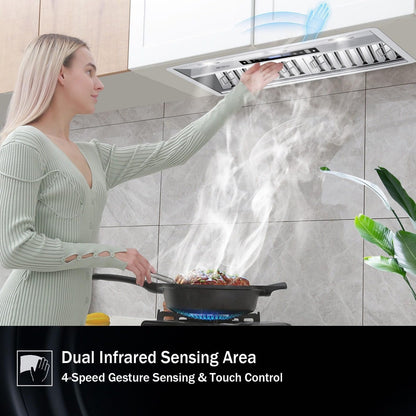 Range Hood Insert 42 Inch, 900 CFM Insert Range Hood, Touch Control Range Hood Insert, Remote & Gesture Sensing Vent Hood Insert, 4-Speed Hood Range Insert, Stainless Steel Range Hood, AE88-42