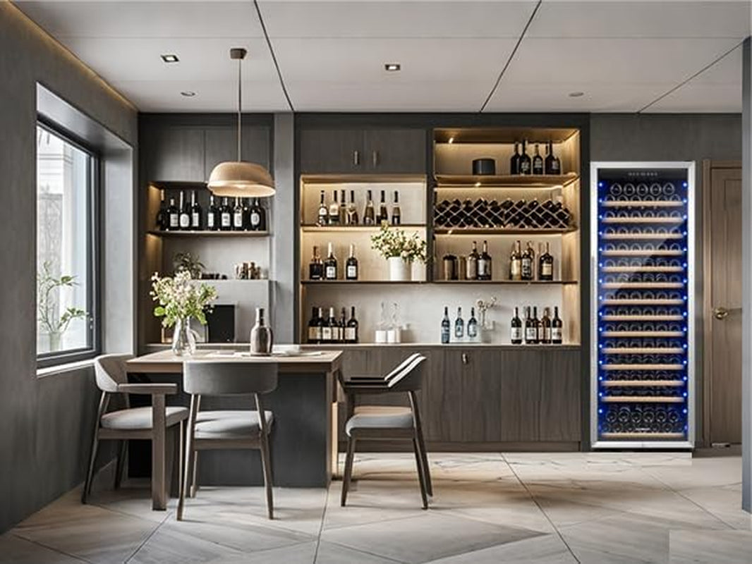 24 Inch Wine Cooler, 154 Bottle Large Refrigerator, Tall Freestanding Wine Fridge with Intelligent Temperature Memory & Humidity Control, Upgraded Quiet Compressor for Bedroom, Bar and Kitchen
