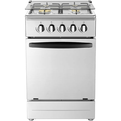 20" Free Standing Gas Stove Oven Range,4 Burner LPG Cooktop with 65L Oven, 201 Stainless Steel Body, Double Layer Mirror Surface Tempered Glass Door, Compact Design for Kitchen (LPG)
