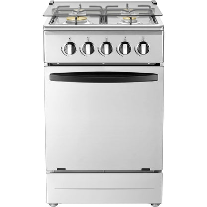20" Free Standing Gas Stove Oven Range,4 Burner LPG Cooktop with 65L Oven, 201 Stainless Steel Body, Double Layer Mirror Surface Tempered Glass Door, Compact Design for Kitchen (LPG)