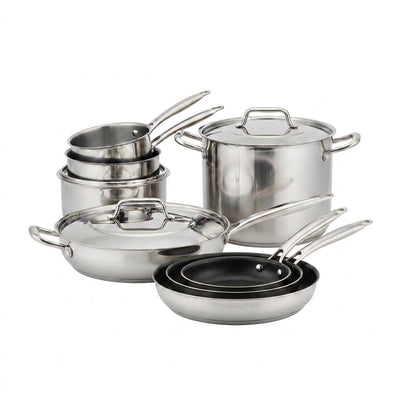 Stainless Steel Cookware Set Designed for Professional Results, Tri-Ply Construction, Aluminum Core, 11 Pieces