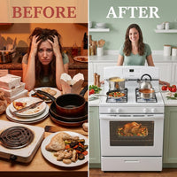 White Freestanding Gas Range with 5.1 Cu. Ft. & Bake Assist Temps — Before & After