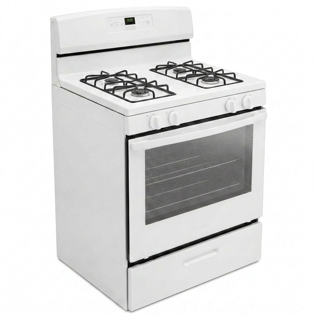 White Freestanding Gas Range with 5.1 Cu. Ft. & Bake Assist Temps — Studio Shot