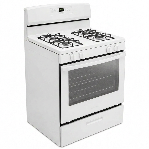 White Freestanding Gas Range with 5.1 Cu. Ft. & Bake Assist Temps — Studio Shot