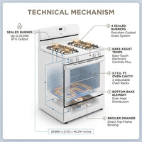 White Freestanding Gas Range with 5.1 Cu. Ft. & Bake Assist Temps — How It Works