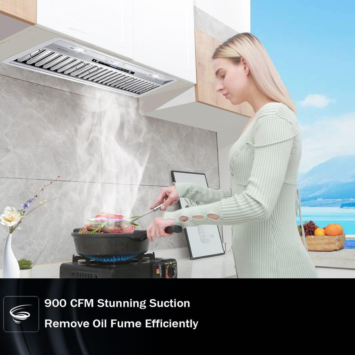 Range Hood Insert 42 Inch, 900 CFM Insert Range Hood, Touch Control Range Hood Insert, Remote & Gesture Sensing Vent Hood Insert, 4-Speed Hood Range Insert, Stainless Steel Range Hood, AE88-42