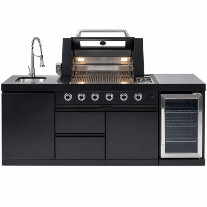 46-Inch 4-Burner Outdoor Kitchen Combo with Wine Cooler, Rotisserie, Granite Countertops, and Stainless Steel Sink